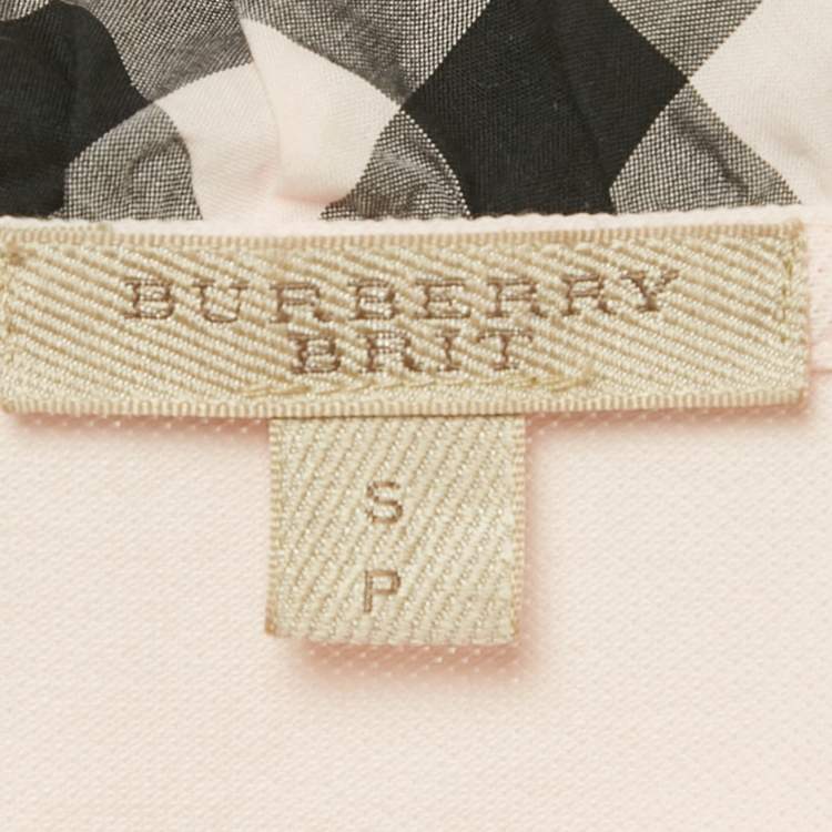 Pre Owned Burberry Pink Checks Collar Pique Polo T-Shirt S
