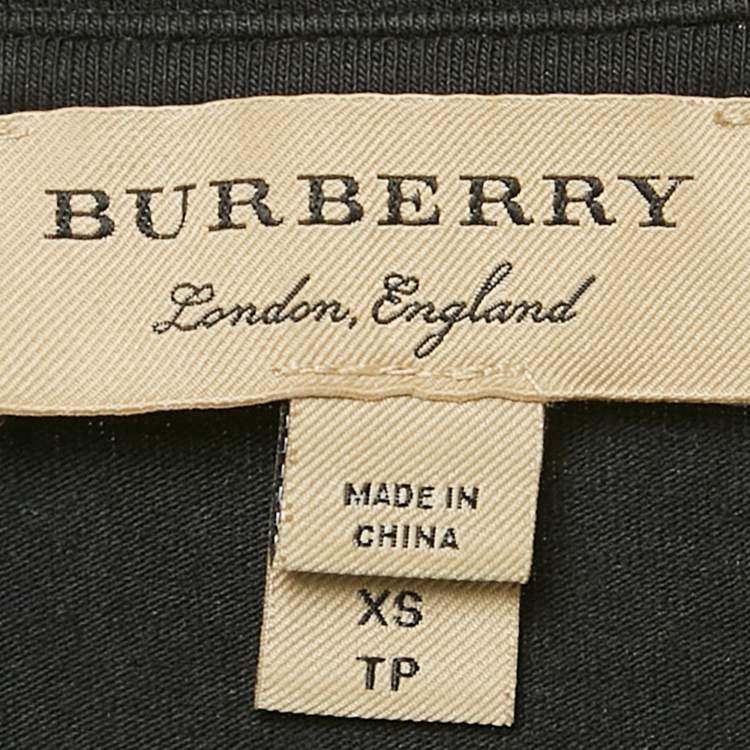Pre Owned Burberry Black Stretch Cotton Cuffed Sleeve T-Shirt XS 