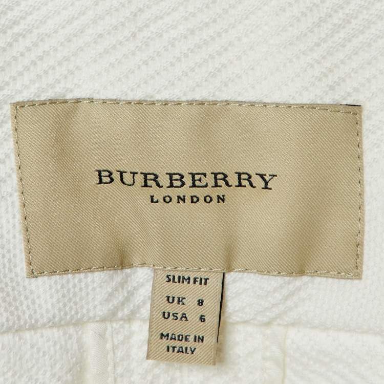 مملوكة مسبقًا Burberry White Cotton Fringed Button Front Jacket S