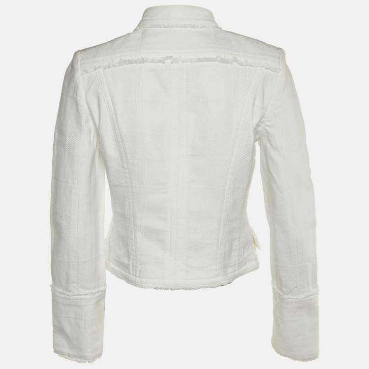 مملوكة مسبقًا Burberry White Cotton Fringed Button Front Jacket S