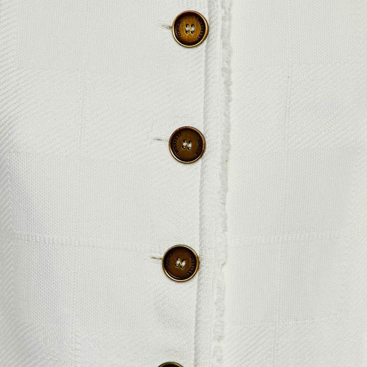 مملوكة مسبقًا Burberry White Cotton Fringed Button Front Jacket S