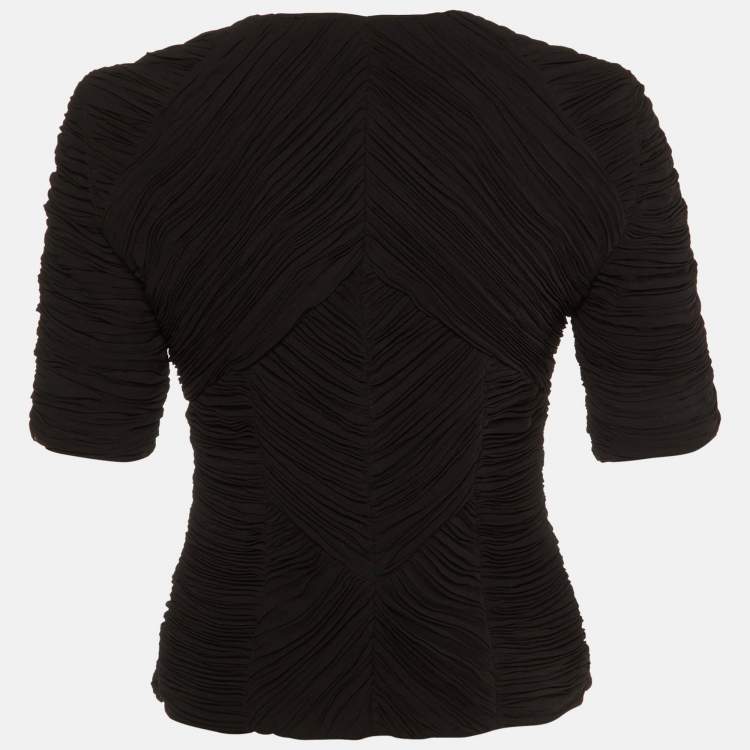 Pre Owned Burberry Black Crepe Plisse Zip Front Top S