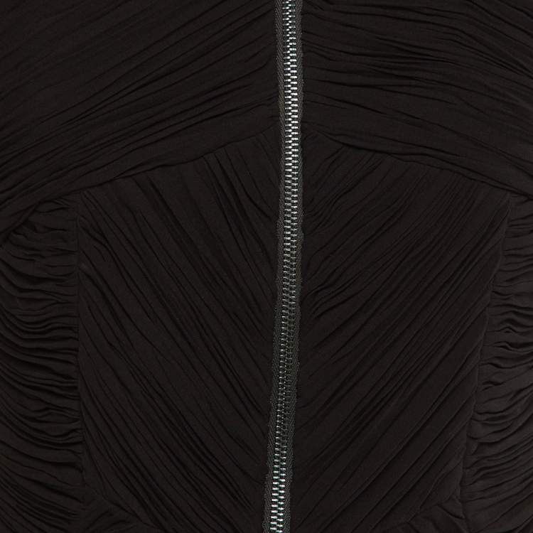 Pre Owned Burberry Black Crepe Plisse Zip Front Top S