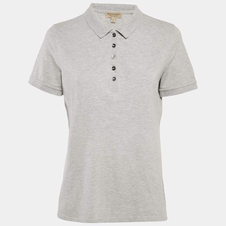 Pre Owned Burberry Grey Cotton Pique Polo T-Shirt L