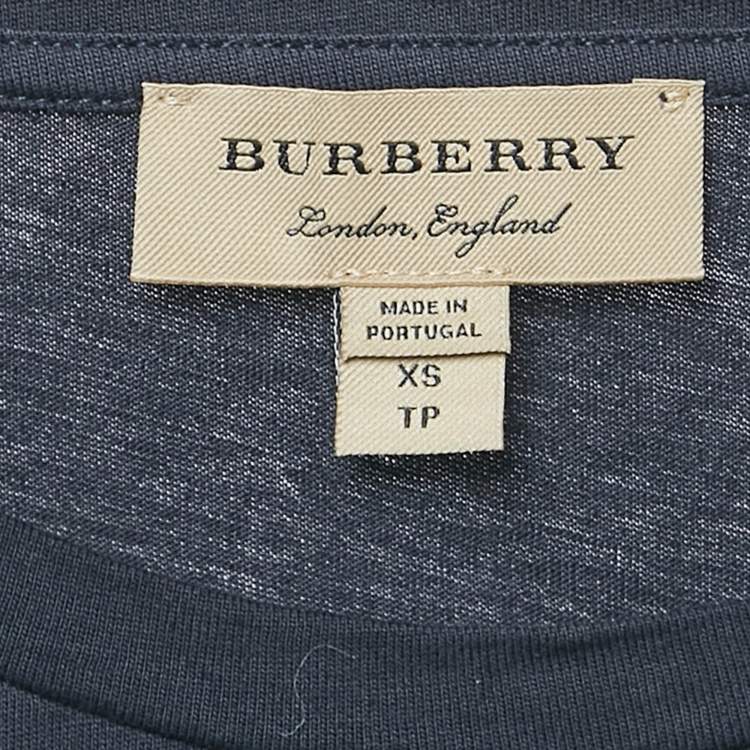 Pre Owned Burberry Blue/Red Cotton Crew Neck T-Shirt XS 