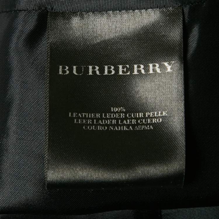 Pre Owned Burberry Black Leather Ruched Zip-Up Jacket S