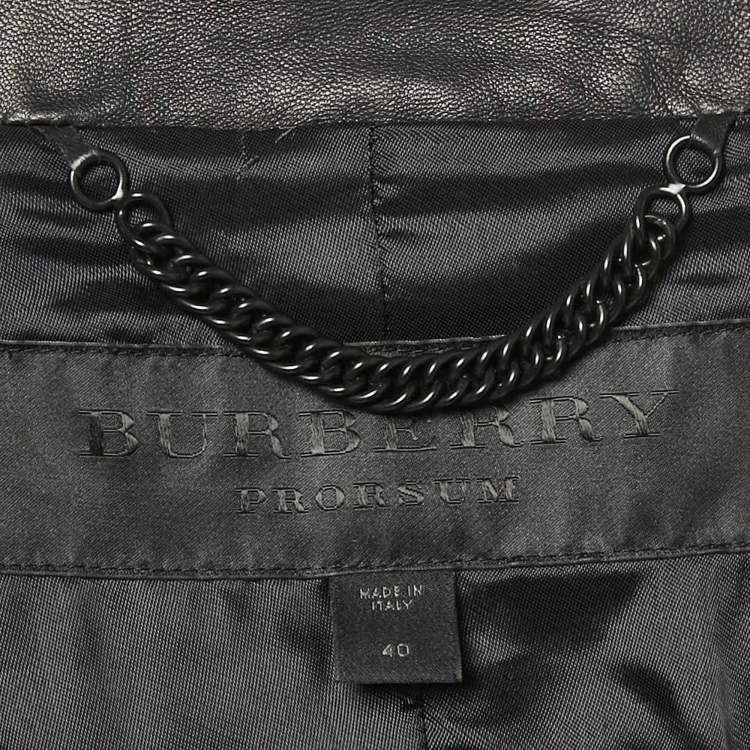 Pre Owned Burberry Black Leather Ruched Zip-Up Jacket S