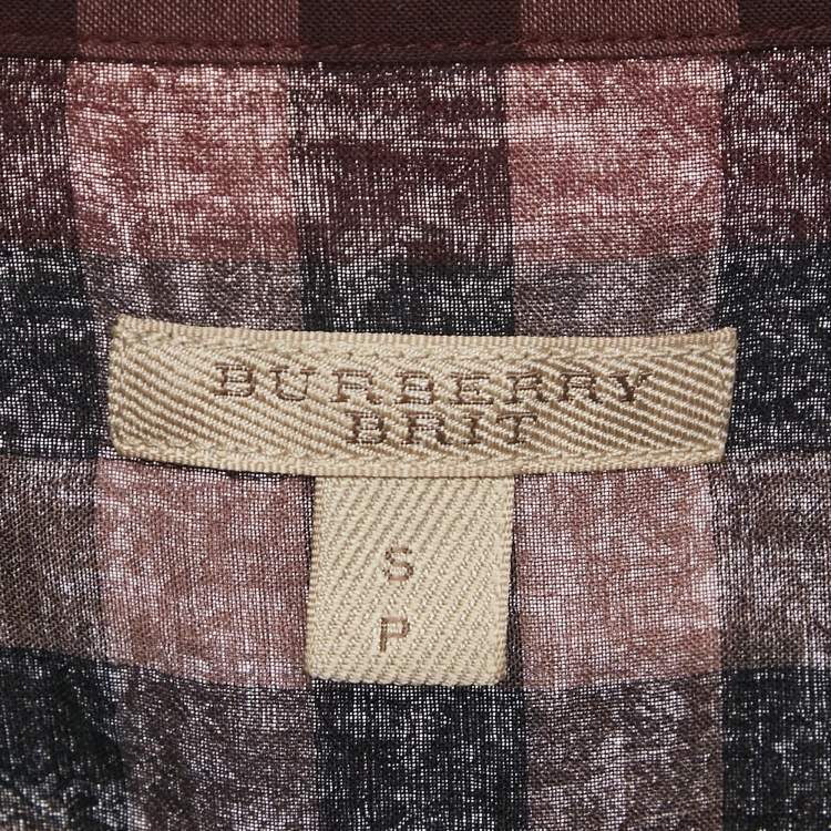 Pre Owned Burberry Burgundy Checks Cotton Half Placket Shirt S