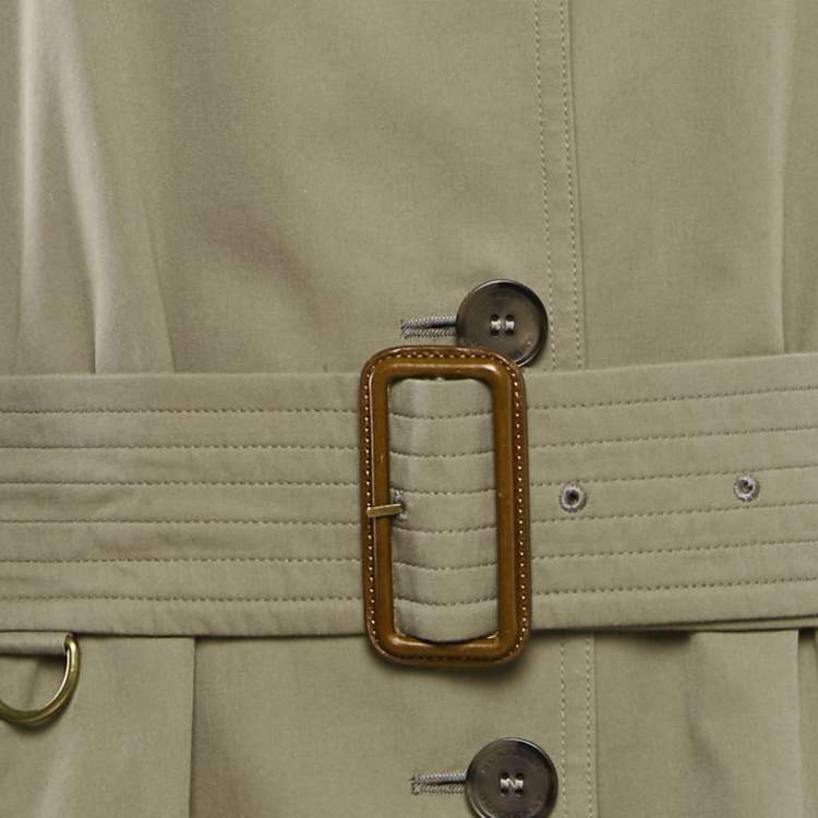 Pre Owned Burberry Green Gabardine Belted Long Coat L
