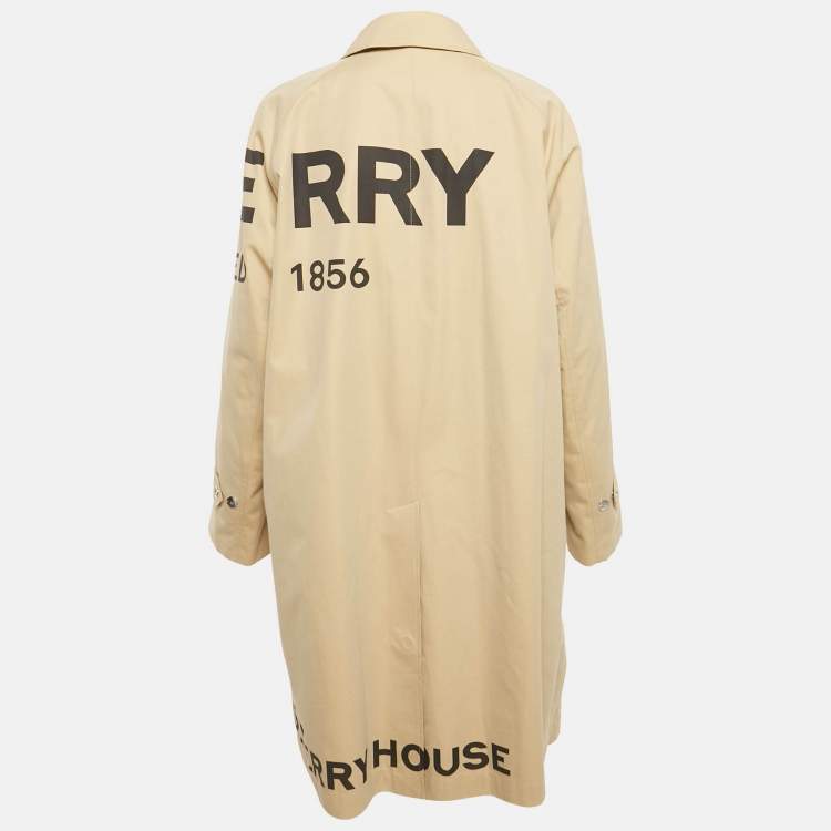 Pre Owned Burberry Beige Gabardine Horseferry Print Coat M
