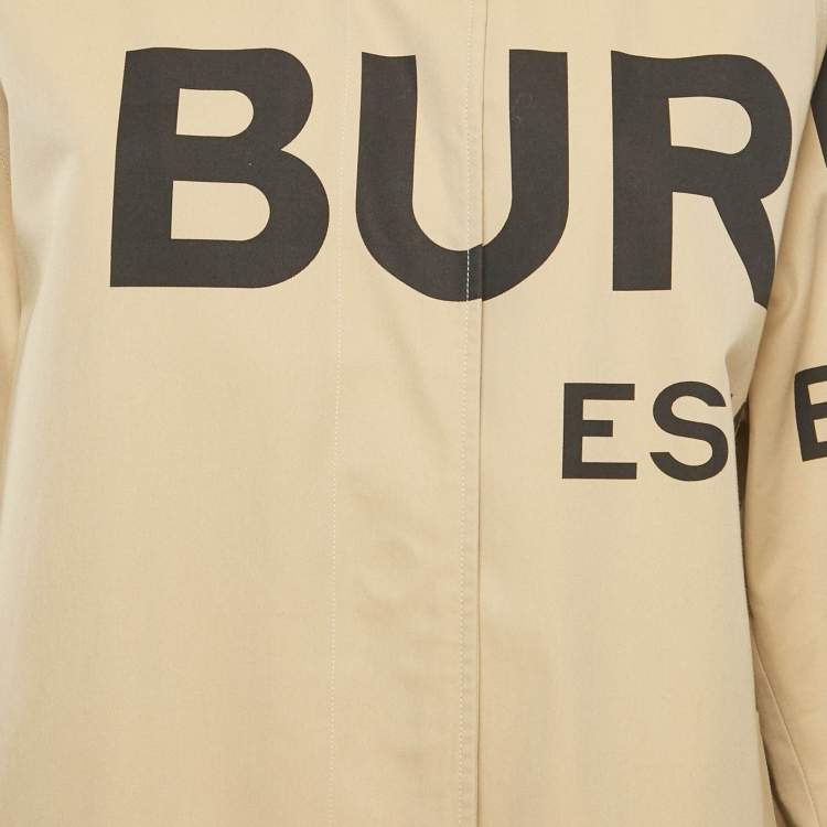 Pre Owned Burberry Beige Gabardine Horseferry Print Coat M