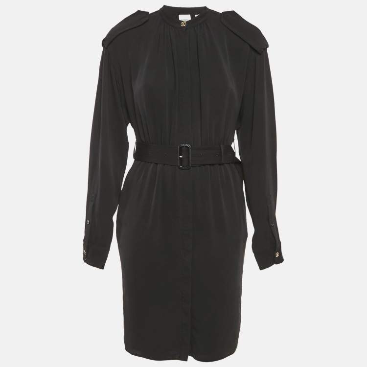 Pre Owned Burberry Black Chiffon Belted Midi Dress S