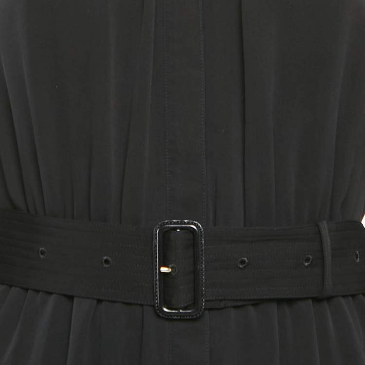 Pre Owned Burberry Black Chiffon Belted Midi Dress S