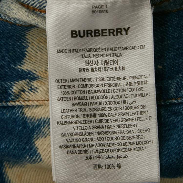 Pre Owned Burberry Blue Bleached Denim Leather Trim Jacket L