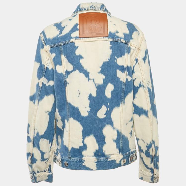 Pre Owned Burberry Blue Bleached Denim Leather Trim Jacket L