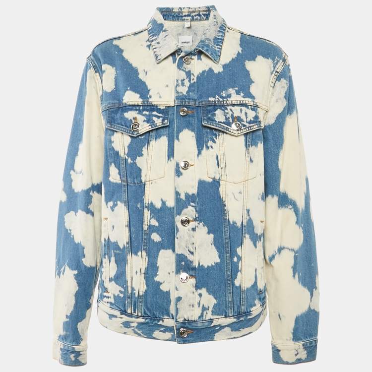 Pre Owned Burberry Blue Bleached Denim Leather Trim Jacket L