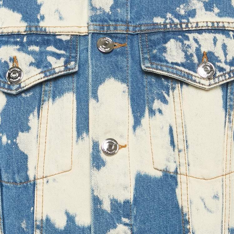 Pre Owned Burberry Blue Bleached Denim Leather Trim Jacket L