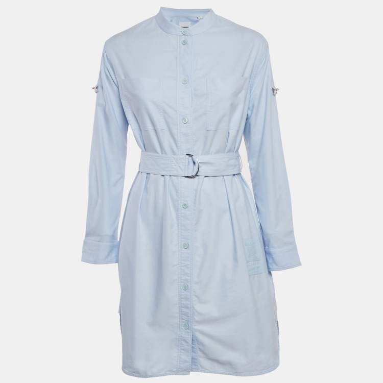 Pre Owned Burberry Blue Cotton Belted Short Shirt Dress S