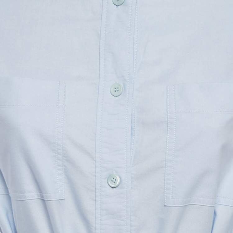 Pre Owned Burberry Blue Cotton Belted Short Shirt Dress S