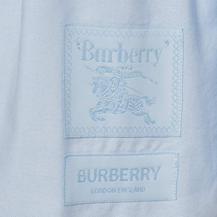 Pre Owned Burberry Blue Cotton Belted Short Shirt Dress S