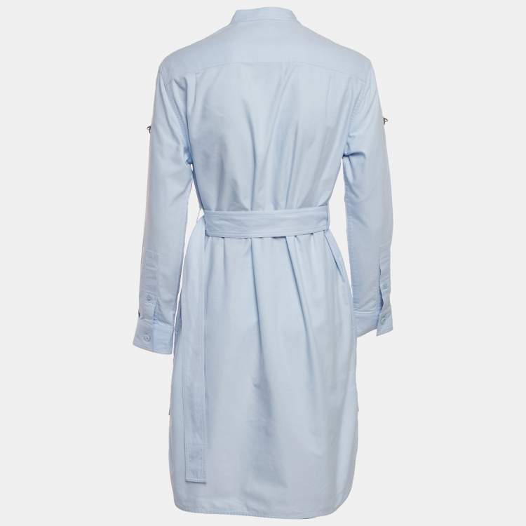 Pre Owned Burberry Blue Cotton Belted Short Shirt Dress S