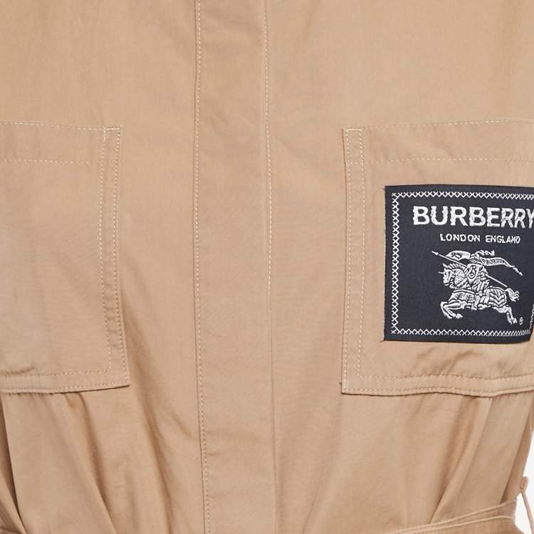 Pre Owned Burberry Brown Cotton Label Detail Button Front Belted Short Dress XS