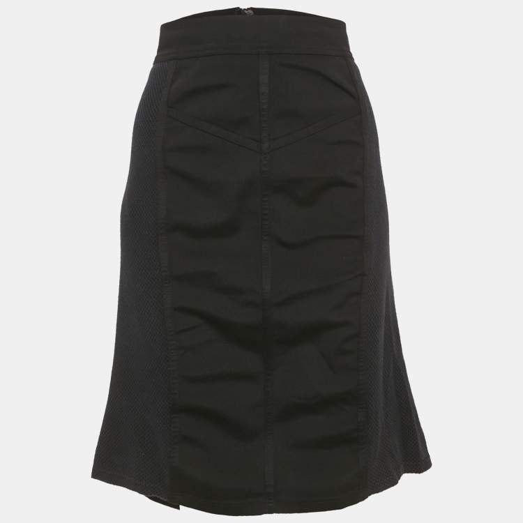 Pre Owned Burberry Black Mesh Trim Jersey Pencil Skirt M
