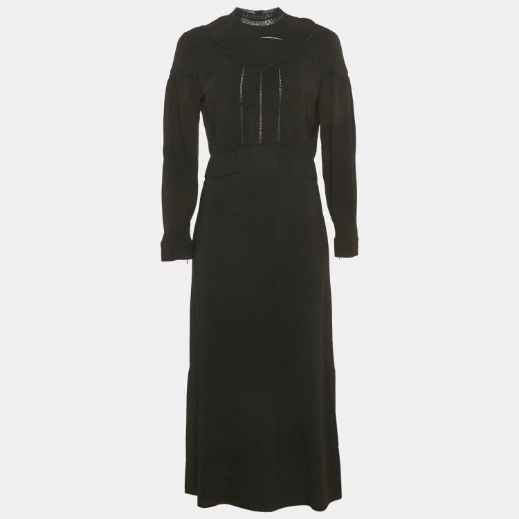 Pre Owned Burberry Black Crepe Lace Inserts Midi Dress S