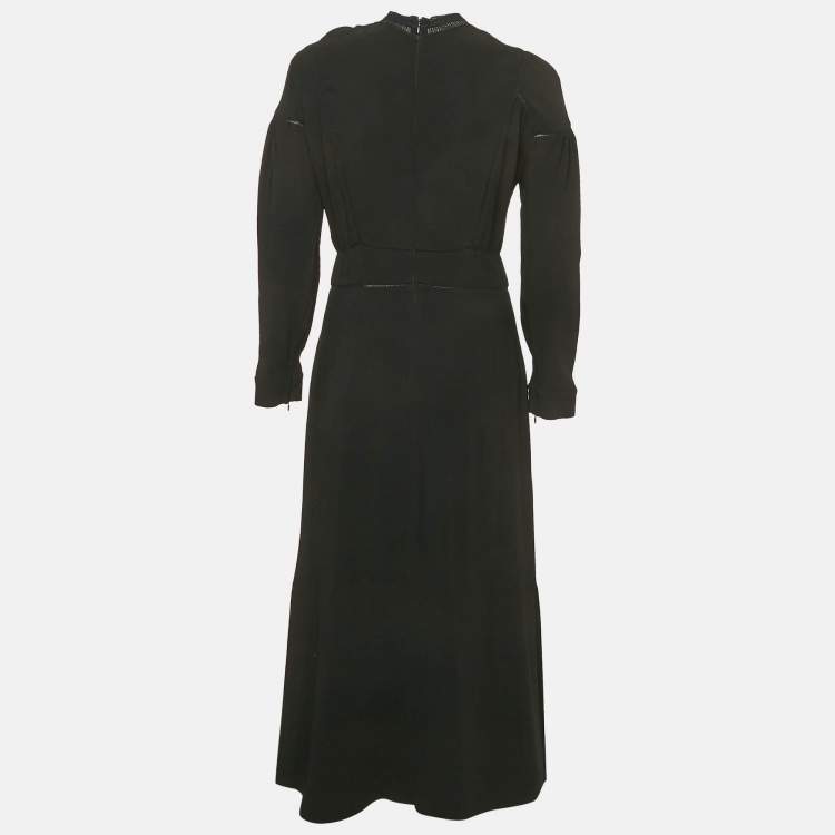 Pre Owned Burberry Black Crepe Lace Inserts Midi Dress S