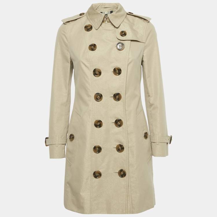 Pre Owned Burberry Beige/Gold Lurex Cotton Double Breasted Trench Coat S