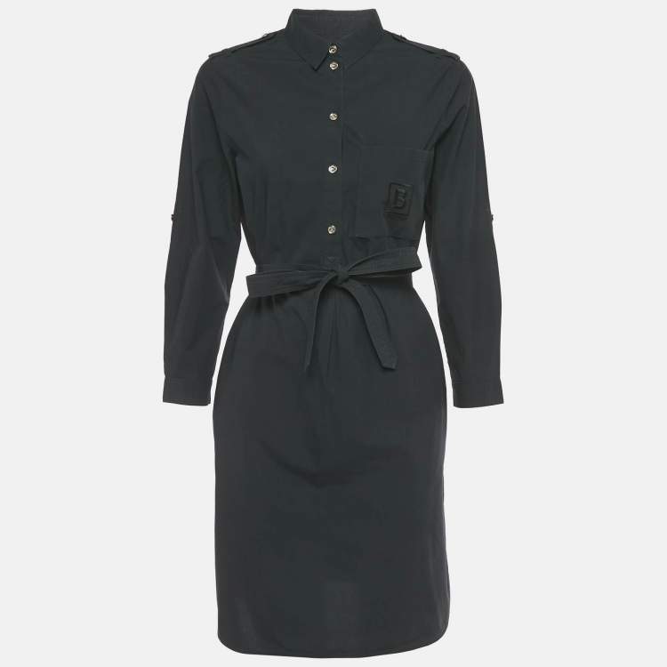 Pre Owned Burberry Navy Blue Cotton Belted Mini Dress M