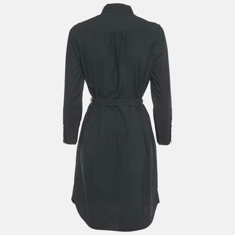 Pre Owned Burberry Navy Blue Cotton Belted Mini Dress M