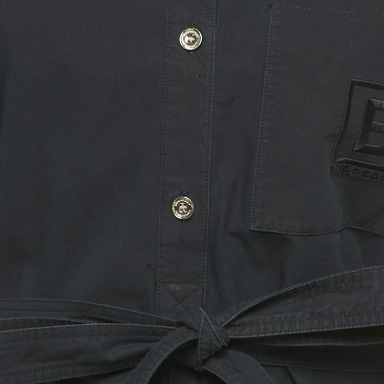 Pre Owned Burberry Navy Blue Cotton Belted Mini Dress M
