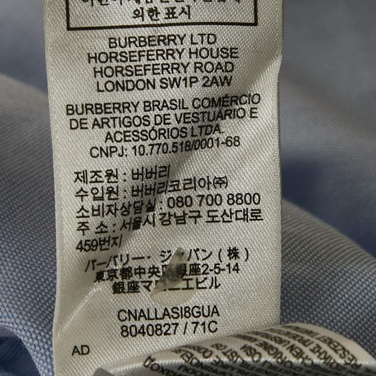Pre Owned Burberry Blue Horseferry Cotton Button Front Shirt S