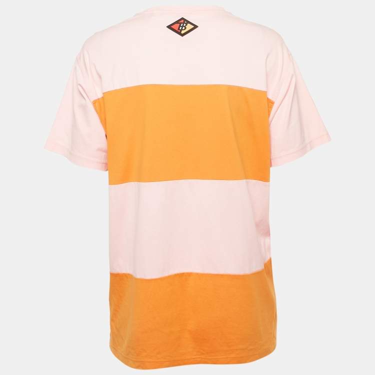 Pre Owned Burberry Pink/Orange Logo Applique Cotton Crew Neck T- Shirt S