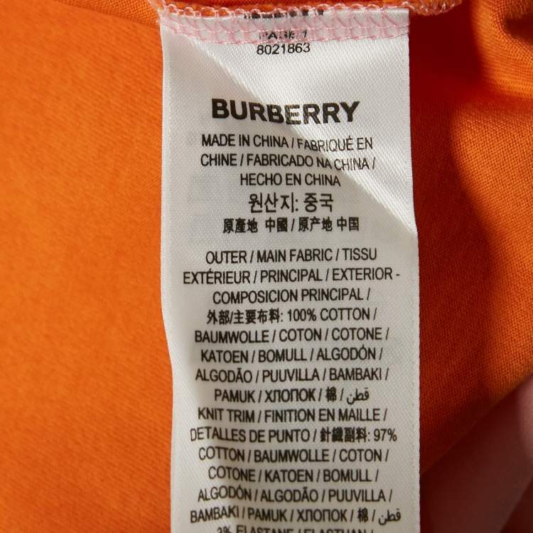 Pre Owned Burberry Pink/Orange Logo Applique Cotton Crew Neck T- Shirt S