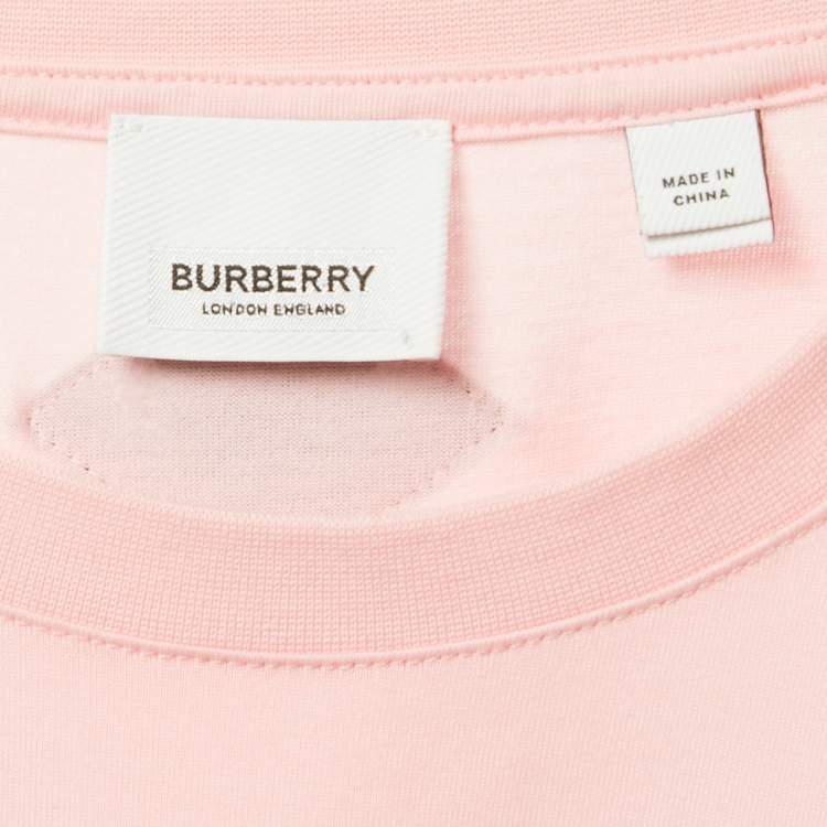 Pre Owned Burberry Pink/Orange Logo Applique Cotton Crew Neck T- Shirt S