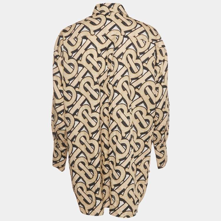 Pre Owned Burberry Beige TB Monogram Cotton Shirt XS