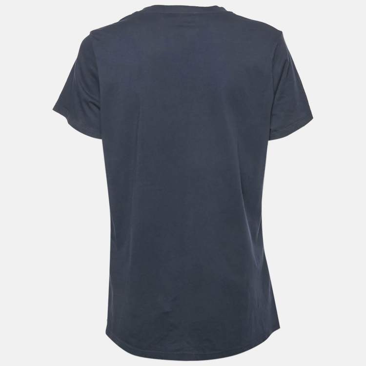 Pre Owned Burberry Navy Blue/Red Logo Flocked Jersey T-Shirt XL
