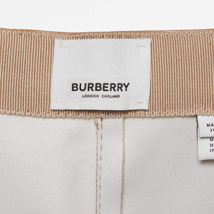 Pre Owned Burberry Beige Synthetic Split Hem Pencil Skirt S 