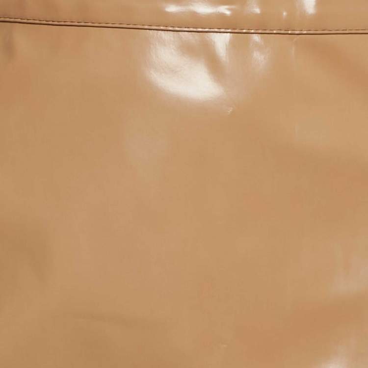Pre Owned Burberry Beige Synthetic Split Hem Pencil Skirt S 