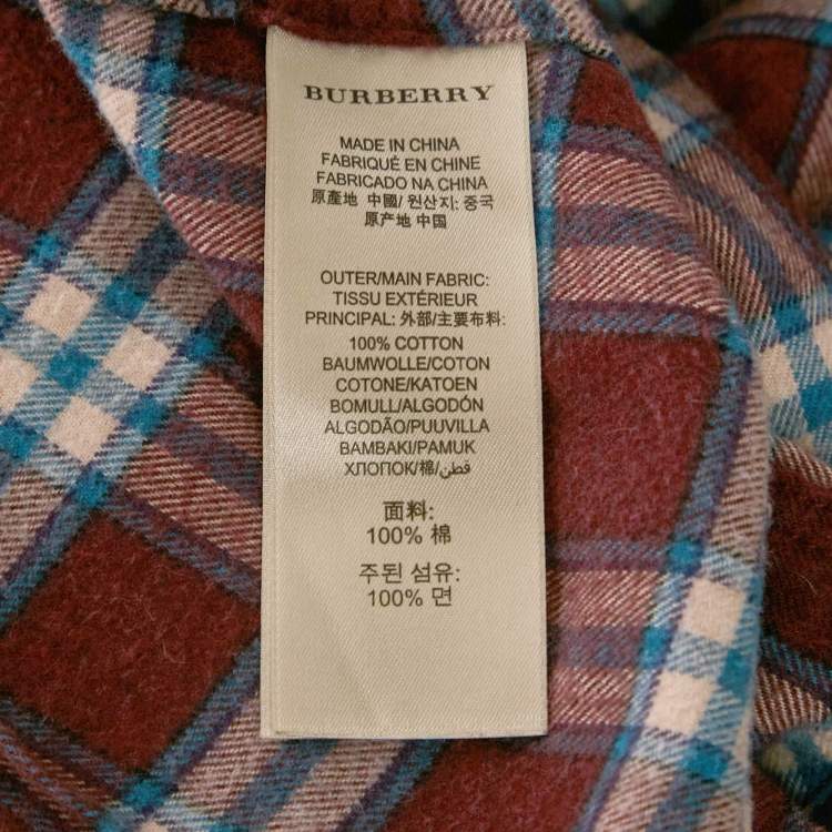 Pre Owned Burberry Burgundy Checks Cotton Long Sleeve Shirt XS