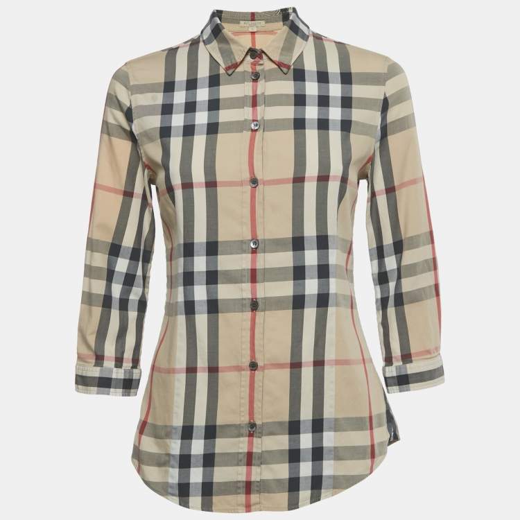 Pre Owned Burberry Beige Checks Cotton Shirt S