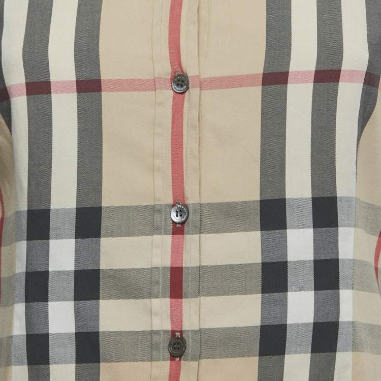 Pre Owned Burberry Beige Checks Cotton Shirt S