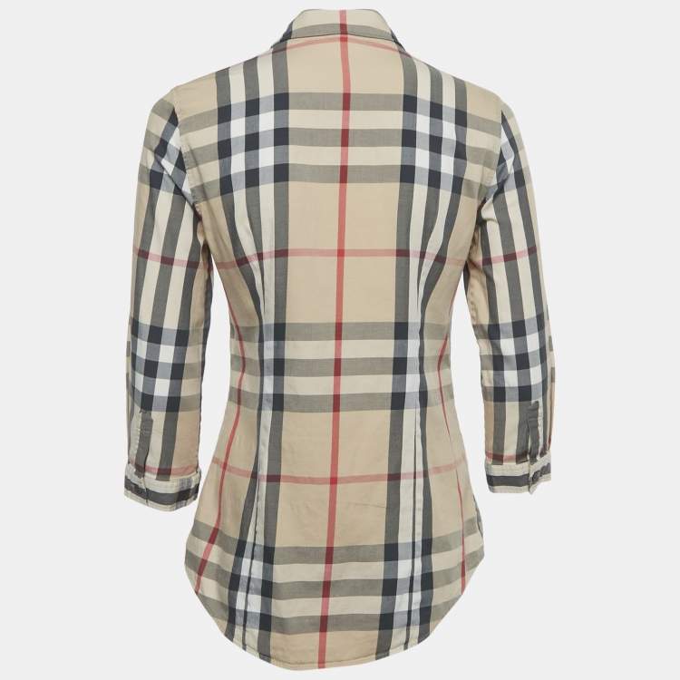 Pre Owned Burberry Beige Checks Cotton Shirt S