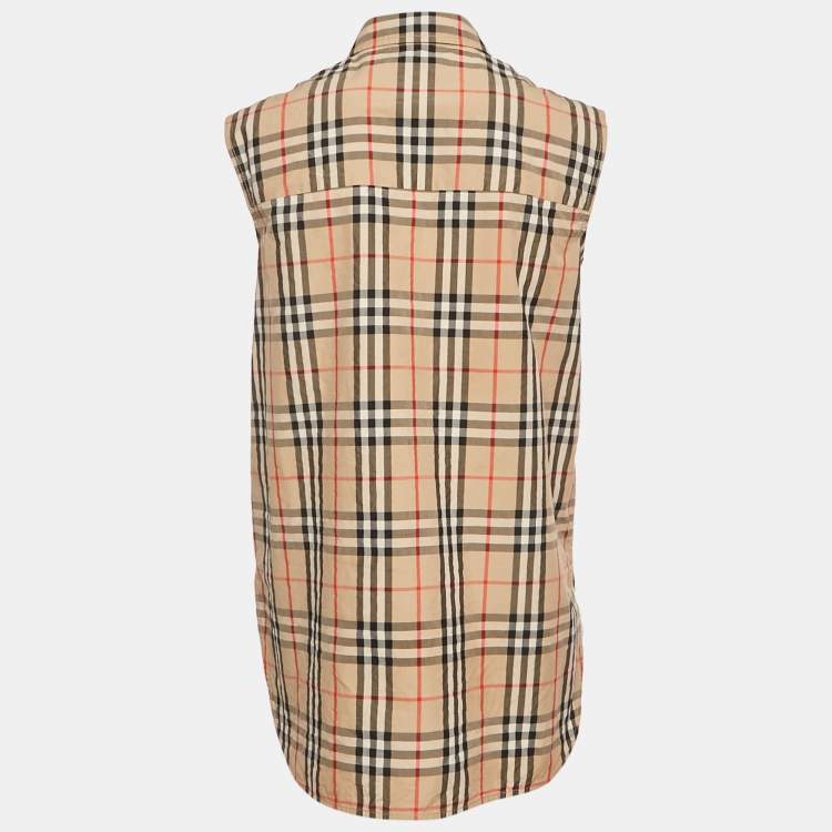 Pre Owned Burberry Beige Beige Checks Cotton Sleeveless Shirt S