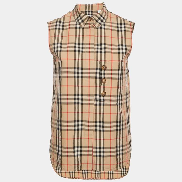 Pre Owned Burberry Beige Beige Checks Cotton Sleeveless Shirt S