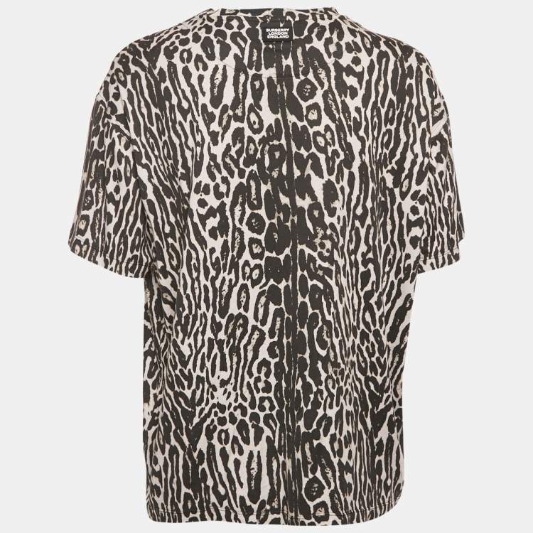Pre Owned Burberry Monochrome Leopard Print Jersey T-Shirt S