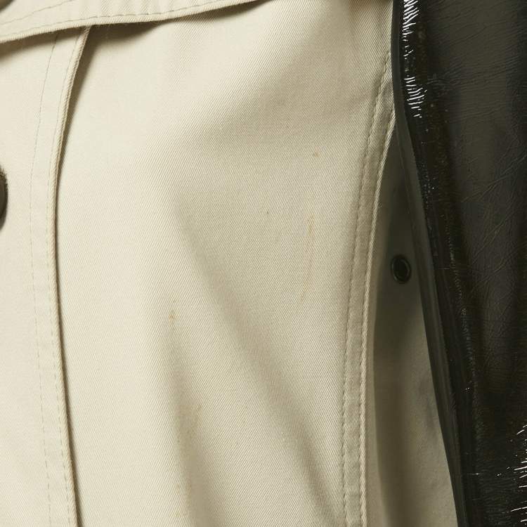 Pre Owned Burberry Beige/Black Gabardine and Faux Leather Short Trench Coat M