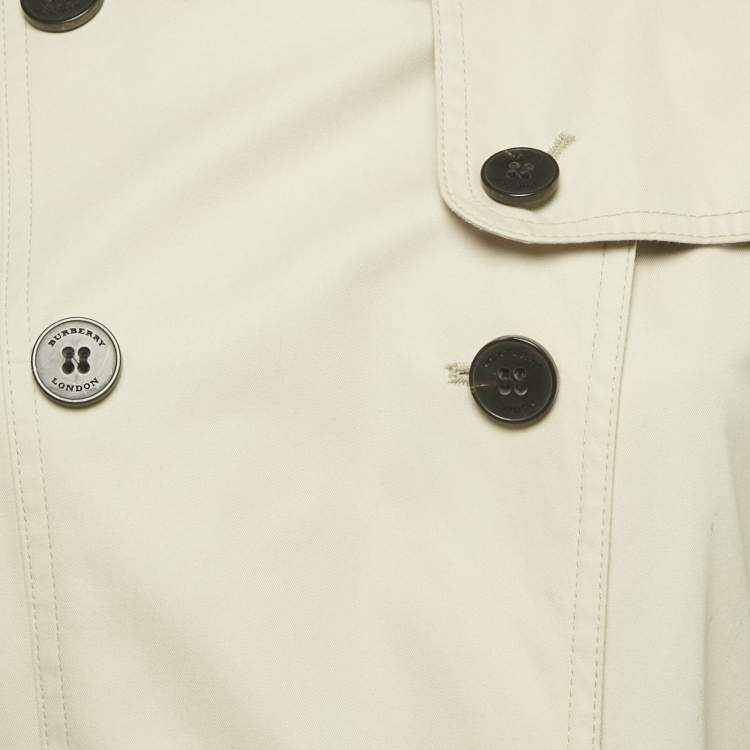 Pre Owned Burberry Beige/Black Gabardine and Faux Leather Short Trench Coat M